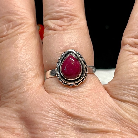 🌈ethnic style red cabochon style stone ring, 925 - Picture 10 of 12
